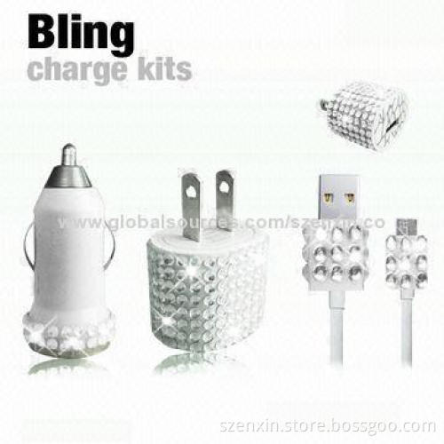 3-in-1 Bling Charge Kits for iPhone 5, Various Designs and Colors are Available